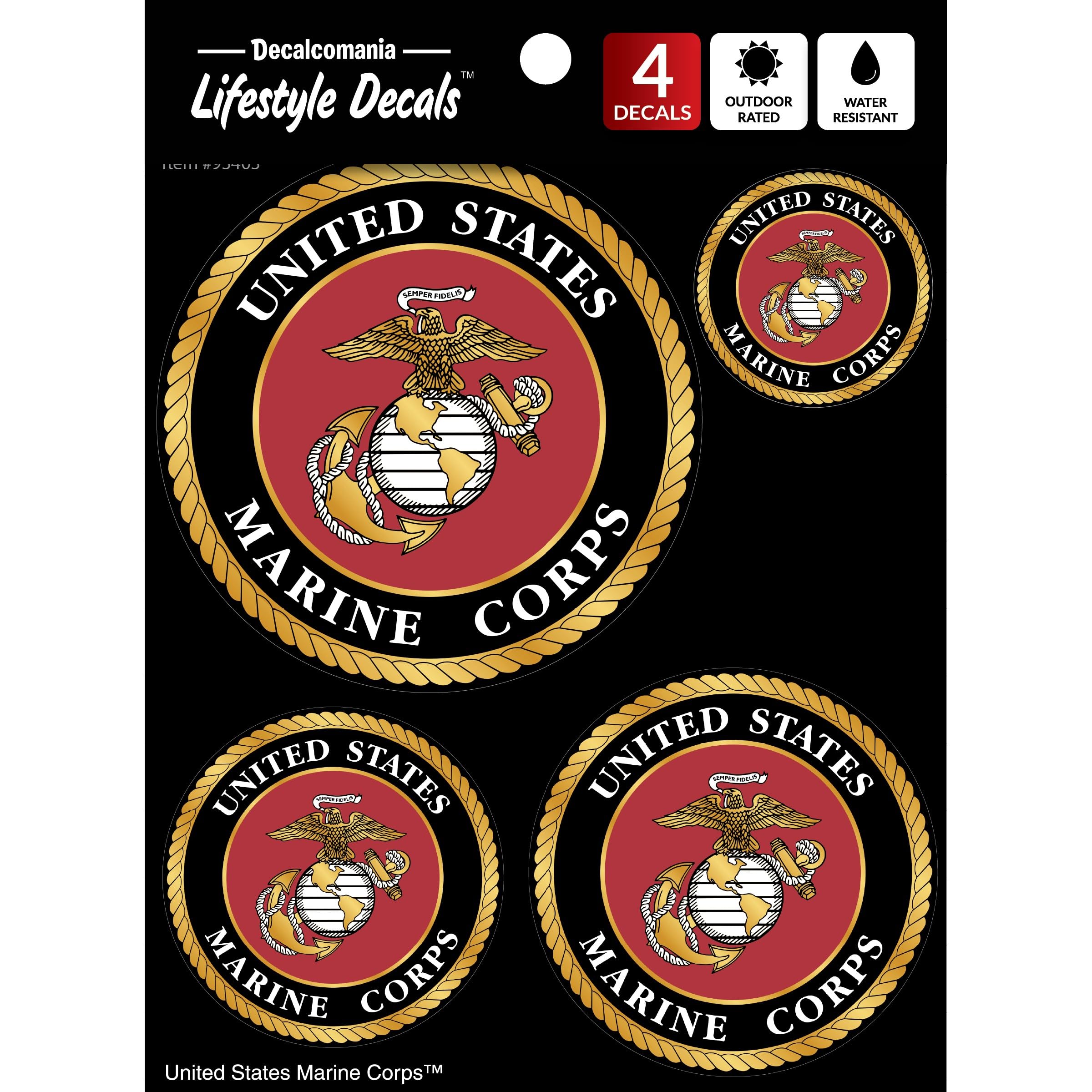 Decalcomania - 4 Piece US Marine Corps Logo Decals - USMC Military Stickers for 