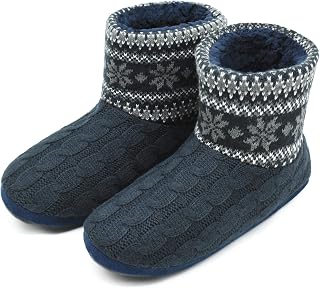 COFACE Men's Knitted Faux Fur Lined Non-Slip Indoor Slippers House Slippers with Booties Boot House…
