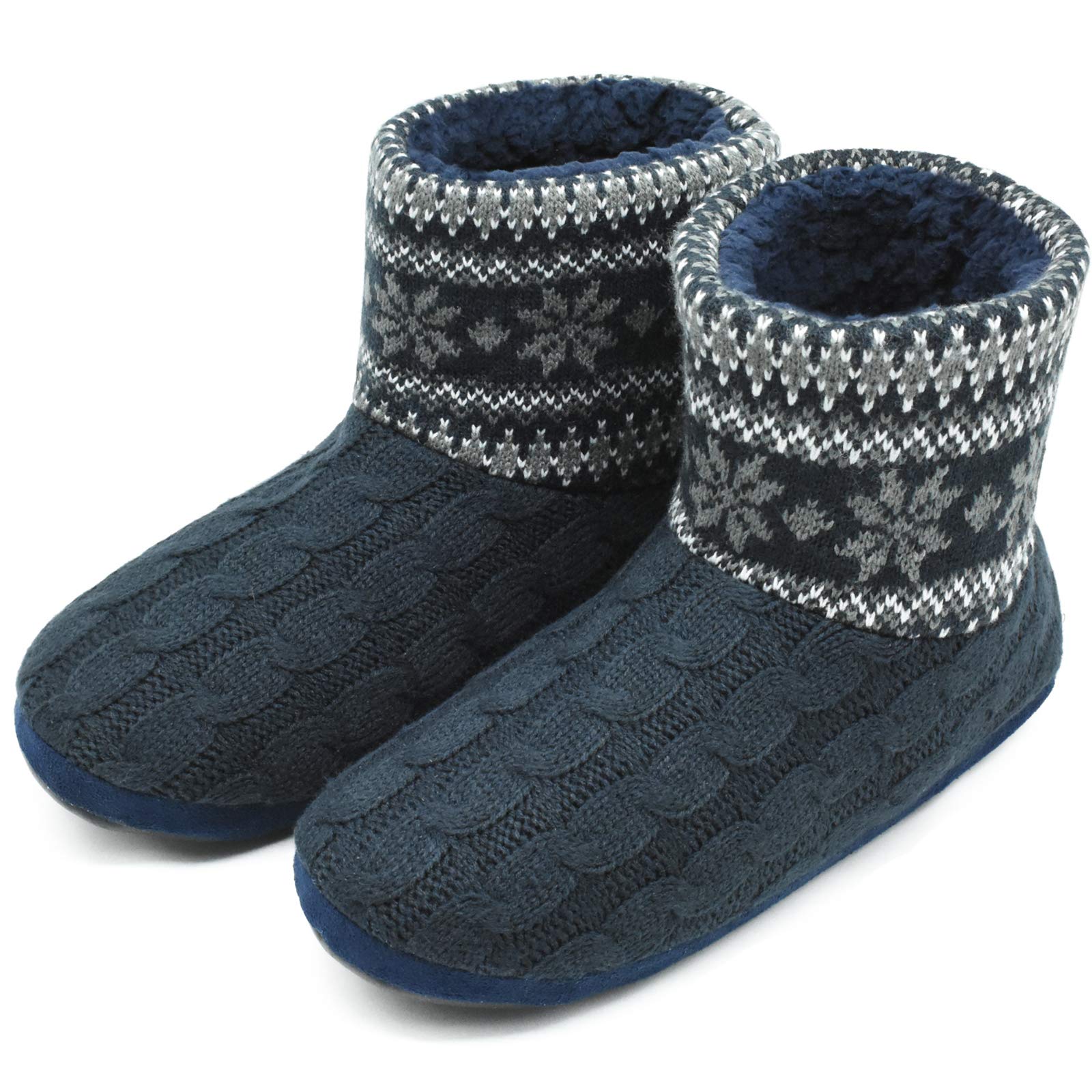 COFACE Men's Knitted Faux Fur Lined Non-Slip Indoor Slippers House Slippers with