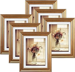 RLAVBL 7x5 Picture Frames Set of 6, Gold Photo Frames for Wall or Tabletop Display 5x7 Pictures or 6x8 Without Mat