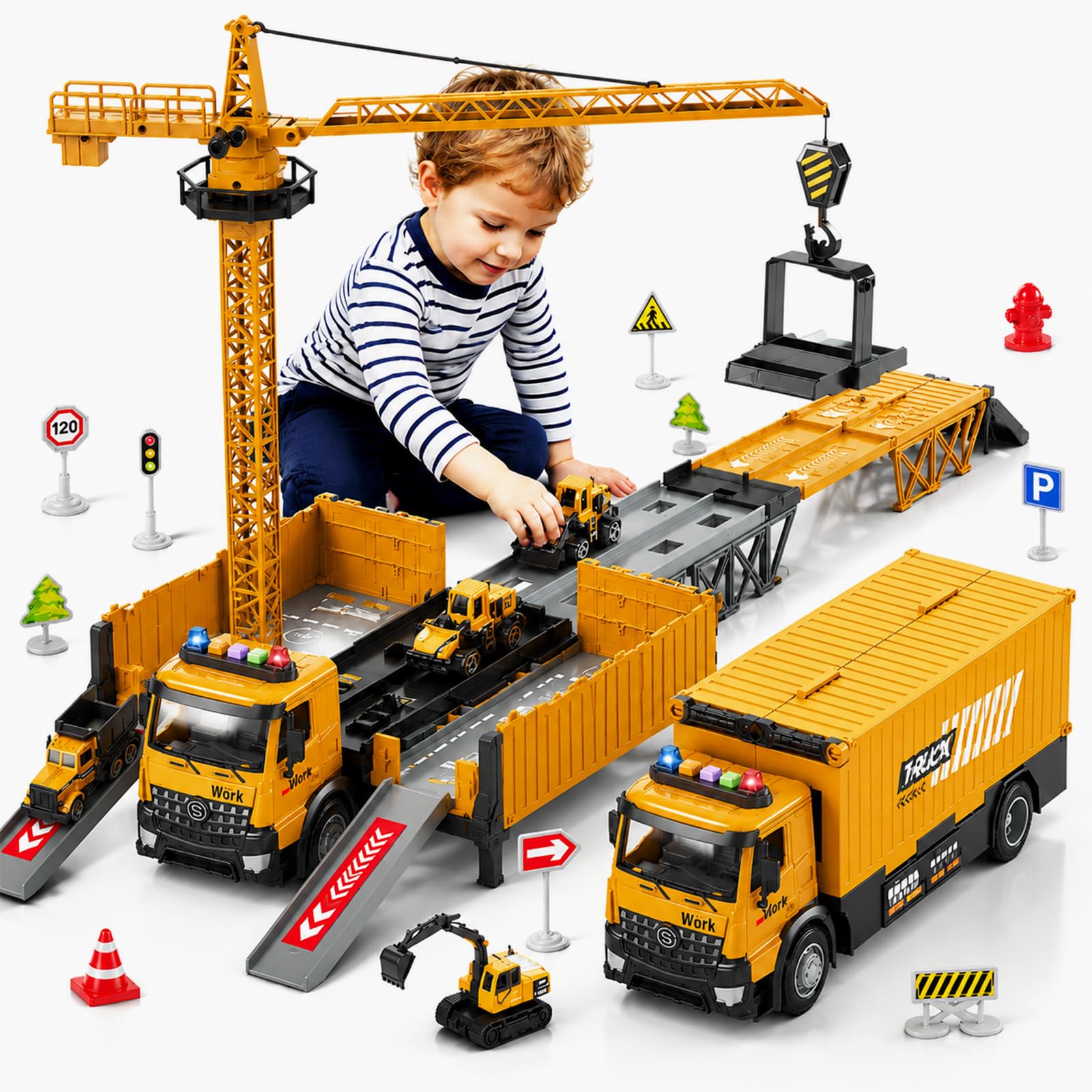 Carrier Truck Race Track Boy Toddlers Toys, Truck Toys for Toddlers 3-5 5-7, Toy