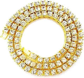 HH BLING EMPIRE Gold Silver Iced Out Diamond Tennis Chain Necklace for Men Women, Rhinestone Tennis Necklaces for Women and Teens, Tennis and Cuban Link Chains 18-30 Inches