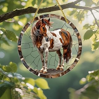 Colorful Acrylic Sun Catcher Horse Painting 7 Inch Wall Hanging Window Decor Stained Glass Style Pattern Gift Idea Garden Decor Indoor