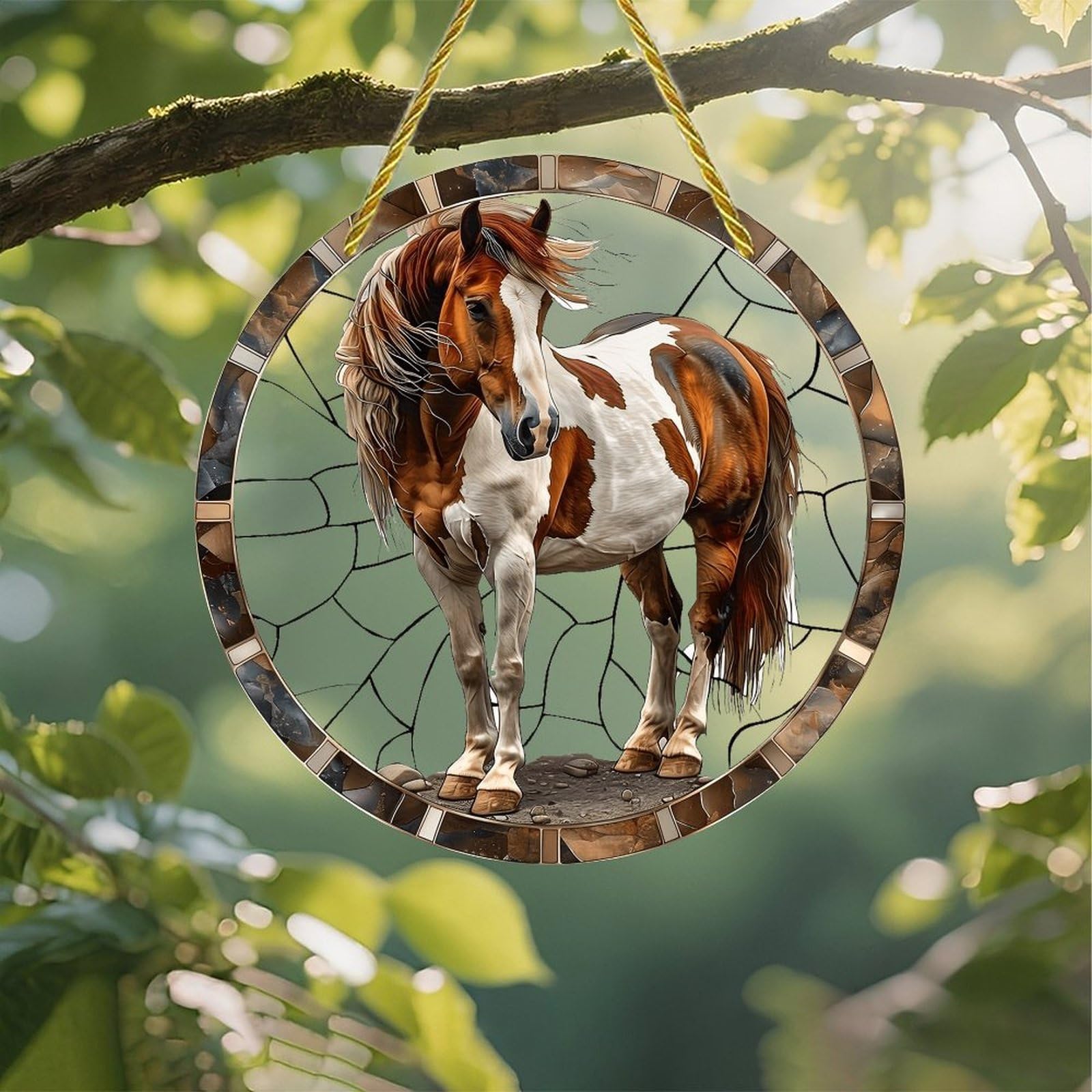 Colorful Acrylic Sun Catcher Horse Painting 7 Inch Wall Hanging Window Decor Sta