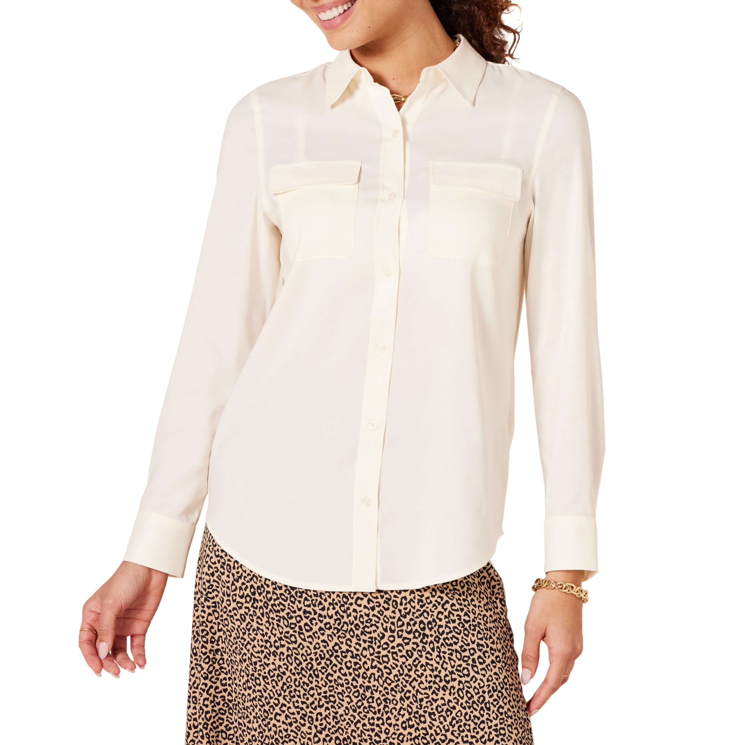 Amazon Essentials Women's Relaxed Fit Long Sleeve Pocket Georgette Textile Shirt