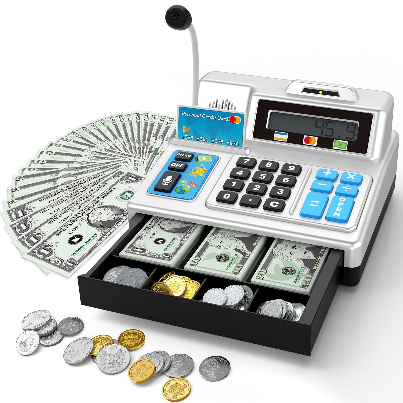 Calculator Cash Register Toy Gift for Kids Age 3, 4, 5, 6, 7, 8+ Year Old, 103 P