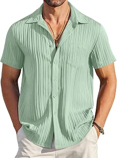 COOFANDY Men's Casual Button Down Shirts Short Sleeve Textured Summer Beach Shirt with Pocket