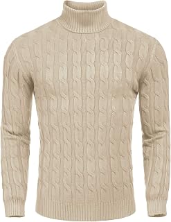 COOFANDY Men's Slim Fit Turtleneck Sweater Casual Twisted Knitted Pullover
