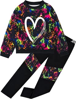 Girls 2 Piece Outfits Kids Clothes Sets Sweatsuit Tracksuit Jogger Print Long Sleeve Sweatshirts Sweatpants 4-13Y