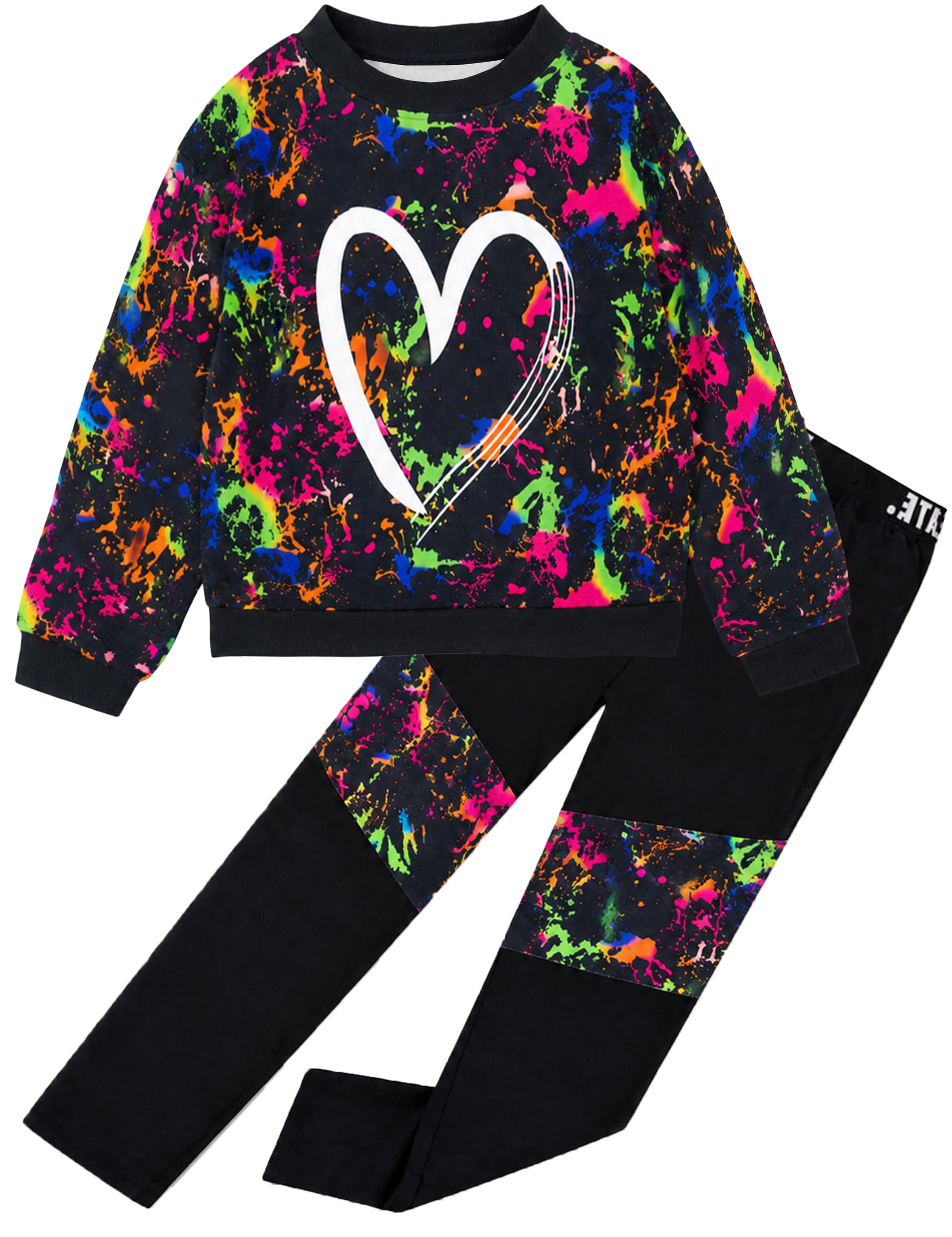 Girls 2 Piece Outfits Kids Clothes Sets Sweatsuit Tracksuit Jogger Print Long Sl