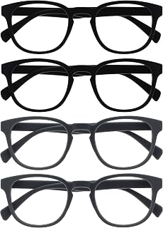 OPULIZE Pop Pack 4 Retro Round Smooth Black Matte Grey Men Women Reading Glasses Hinges Spring RRRR2-1177 +3.00