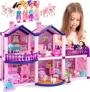 Princesses & Unicorns Dollhouse for Girls Ages 2-8, Furniture & Accessories