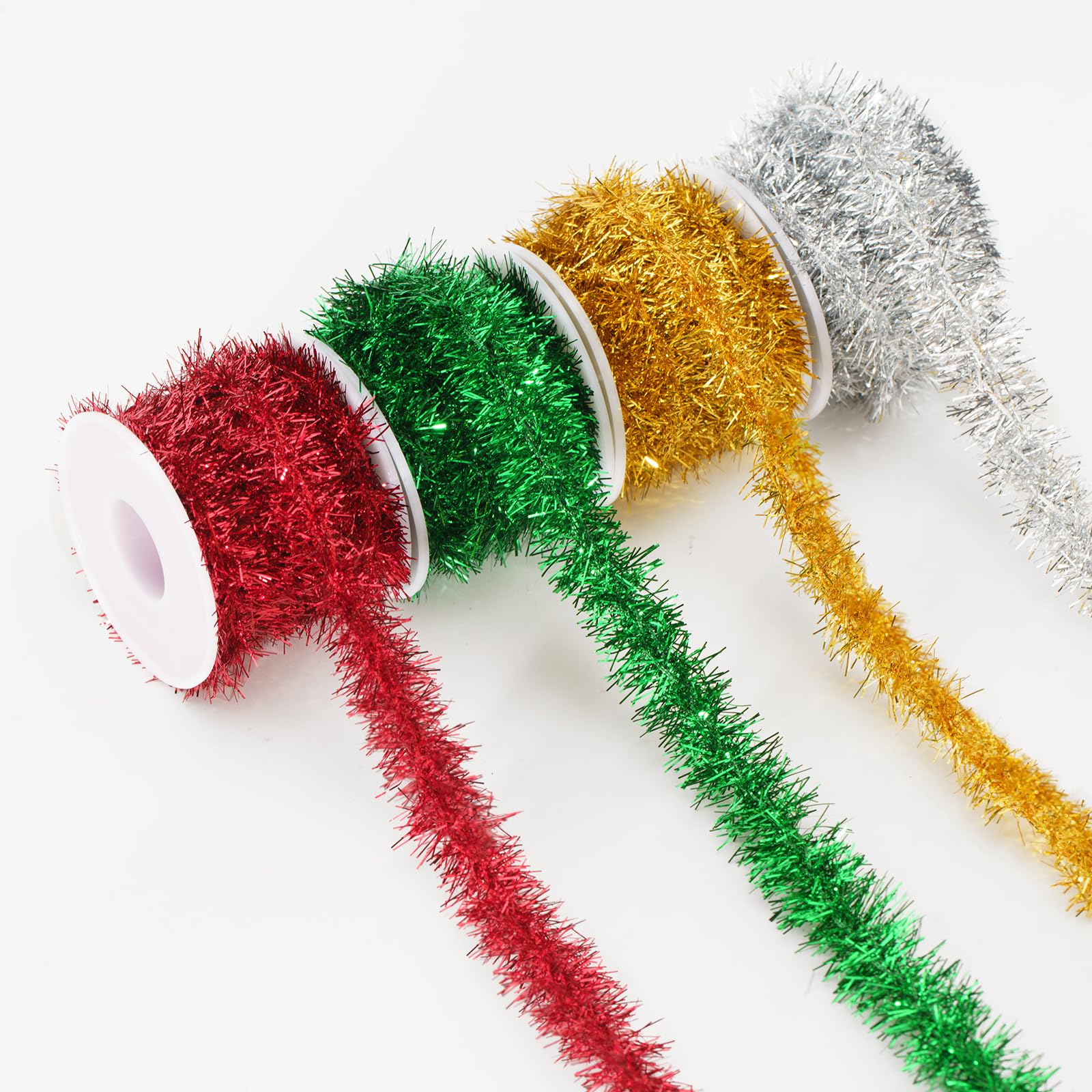 KINGLAKE Glitter Christmas Tinsel Garland - 4 Rolls 60 FT Christmas Tree Tinsel 