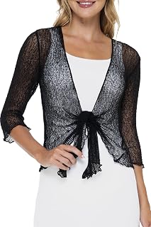 SHU-SHI Womens Sheer Shrug Cardigan Lightweight Mesh Knit 3/4 Sleeve
