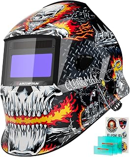 ARCCAPTAIN Welding Helmet Auto Darkening, 1/25000s Response, Shade 4/9-13 | 1/1/1/1 True Color Welding Hood with 4 Arc Sensors, Solar Powered, 3.86" x 1.69", Durable PA Material, Battery Replaceable