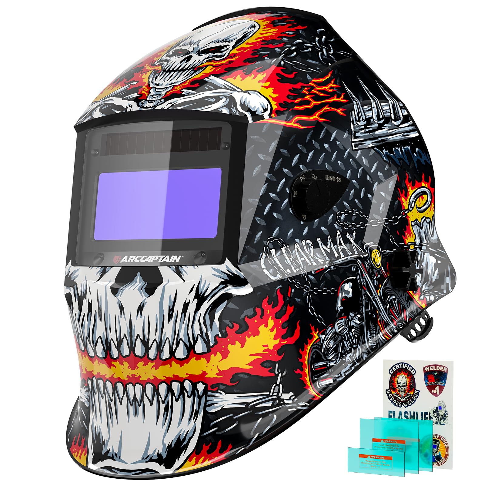 ARCCAPTAIN Welding Helmet Auto Darkening, 1/25000s Response, Shade 4/9-13 | 1/1/