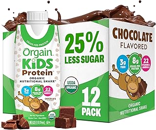 Orgain Organic Kids Dairy 8g Protein Shake, Chocolate, 8.25 oz, 12pk | Nutritional drink, grass-fed protein, 22 vitamins & minerals, 3g fiber, non-GMO, no soy, healthy snack for picky eaters