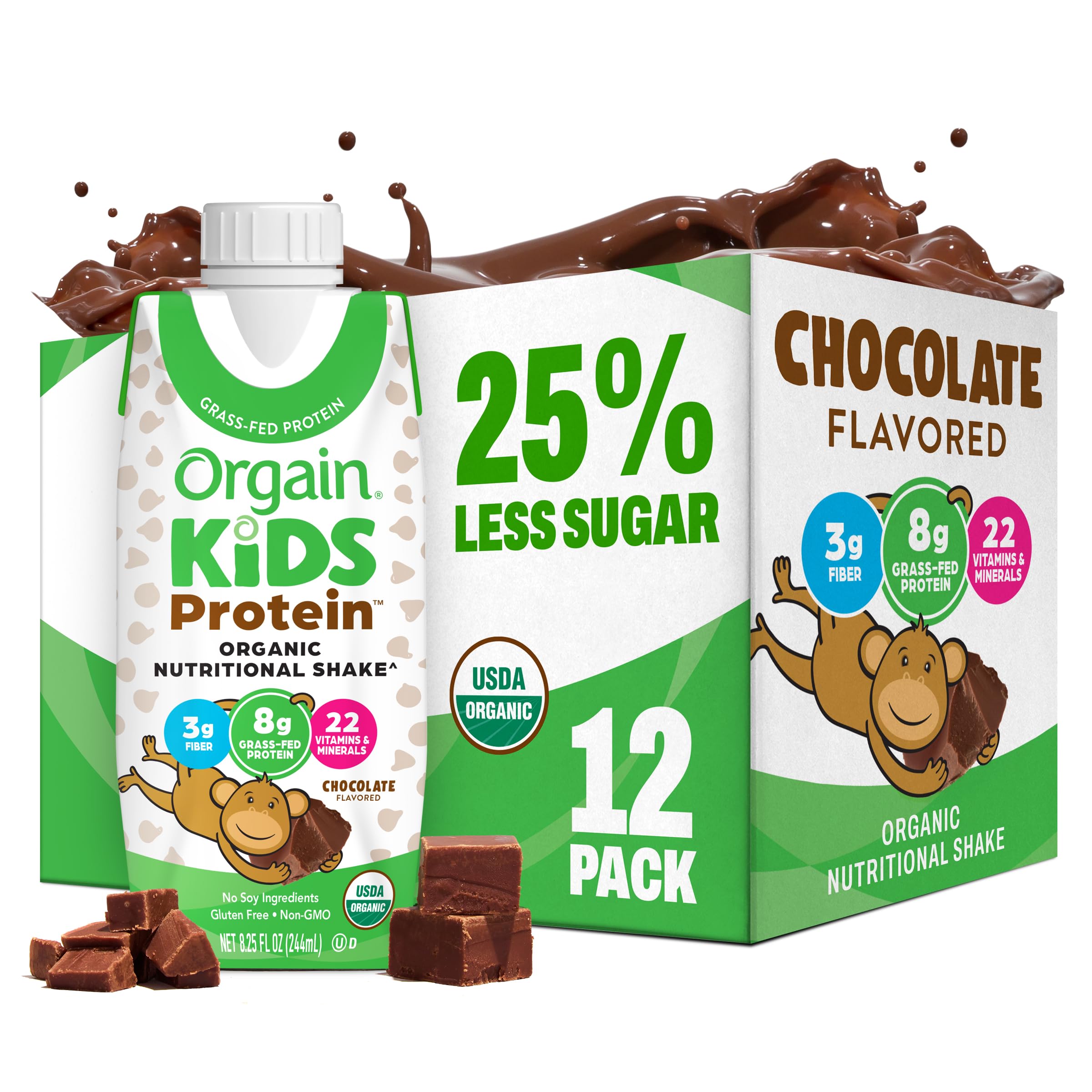 Orgain Organic Kids Dairy 8g Protein Shake, Chocolate, 8.25 oz, 12pk | Nutrition