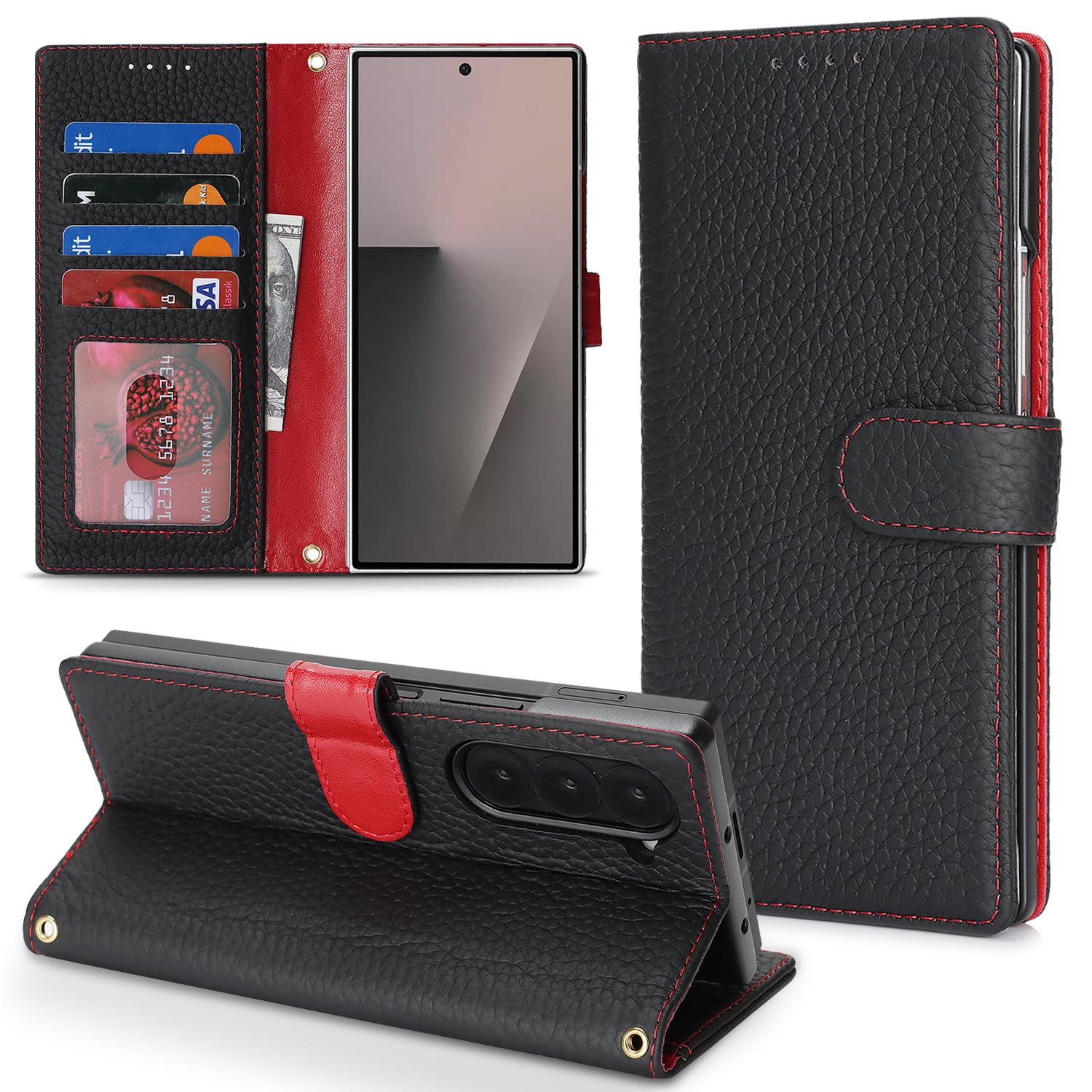 Genuine Leather Case for Galaxy Z Fold6 Wallet Case for Samsung Galaxy Z Fold 6 