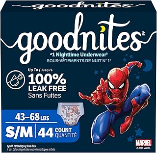 Goodnites Boys' Disposable Nighttime Bedwetting Underwear, S/M, 44 Ct | Night time training pants for boys, S/M fit, advanced leak protection, gentle on sensitive skin