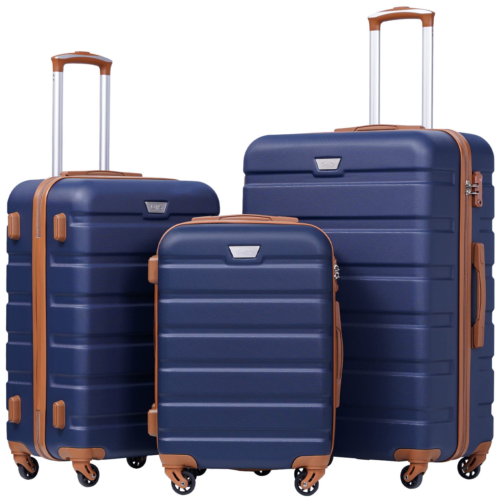 Coolife Luggage Set, 3 Piece Lightweight Durable Hardshell, Apricot Black | Suit