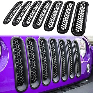 7PCS Front Grill Mesh Inserts for Jeep Wrangler JK JKU Unlimited 2007 2008 2009 2010 2011 2012 2013 2014 2015 2016 2017 2018 Grille Guard Cover Trim Clip-in Exterior Accessories (Matte Black)