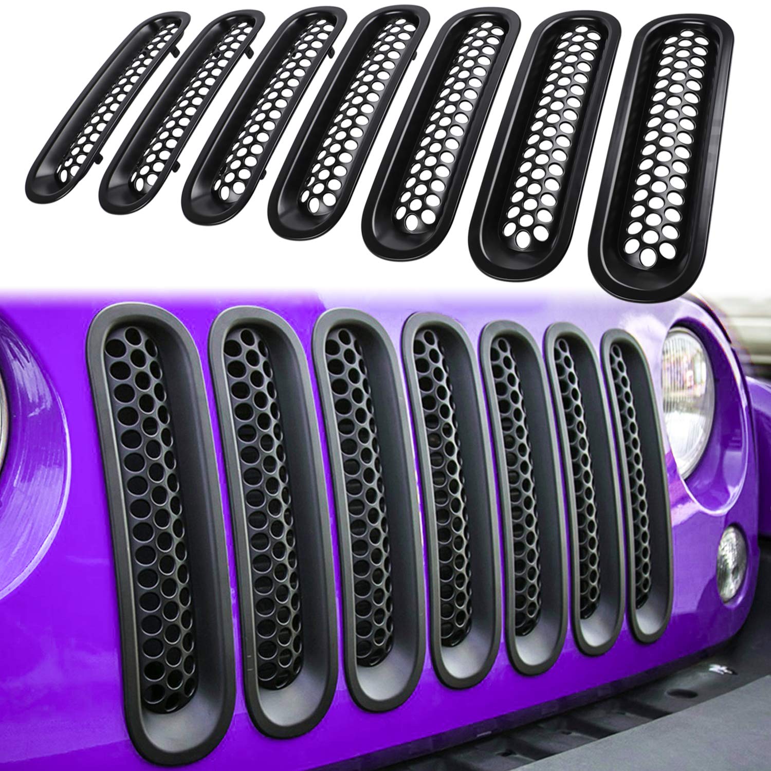 7PCS Front Grill Mesh Inserts for Jeep Wrangler JK JKU Unlimited 2007 2008 2009 
