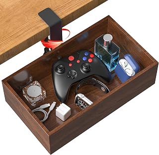 Under Table Storage Rack, 360-Degree Rotating Desk Drawer, Clamp-Style Multi-Function Storage Basket, No Hole Drilling Required, Easy Installation, Item Organization for Desk, Under Table