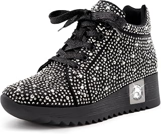 FINDVELL Women's Fashion Glitter Sneakers Platform Wedge Shoes Sparkly Rhinestone High Top Sneakers Trendy Sequin Shoes Wedding Bride Dress