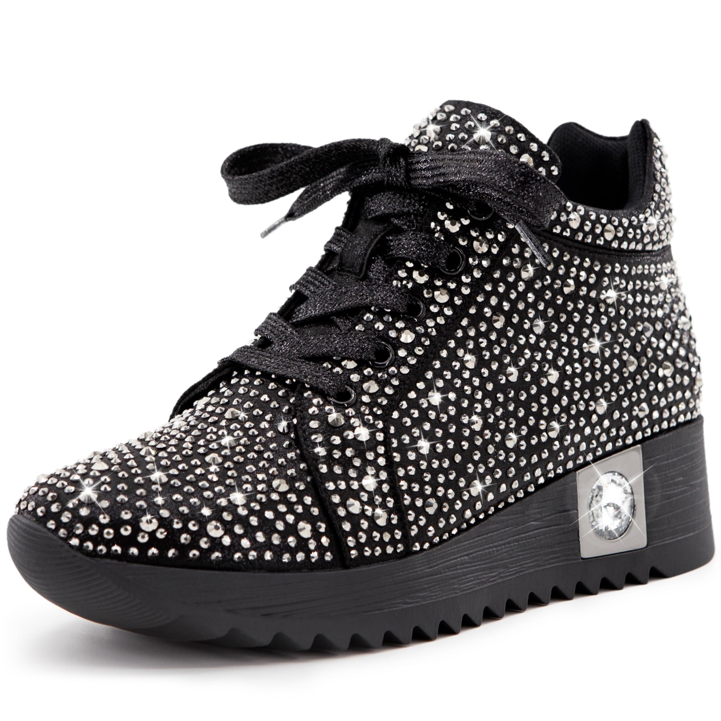 FINDVELL Women's Fashion Glitter Sneakers Platform Wedge Shoes Sparkly Rhineston