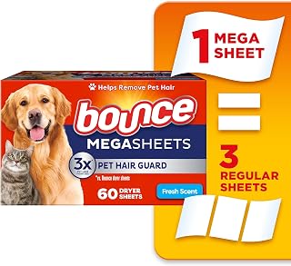 Bounce Dryer Sheets, Pet Hair and Lint Guard, Mega Size, Fresh Scent, 60 Count