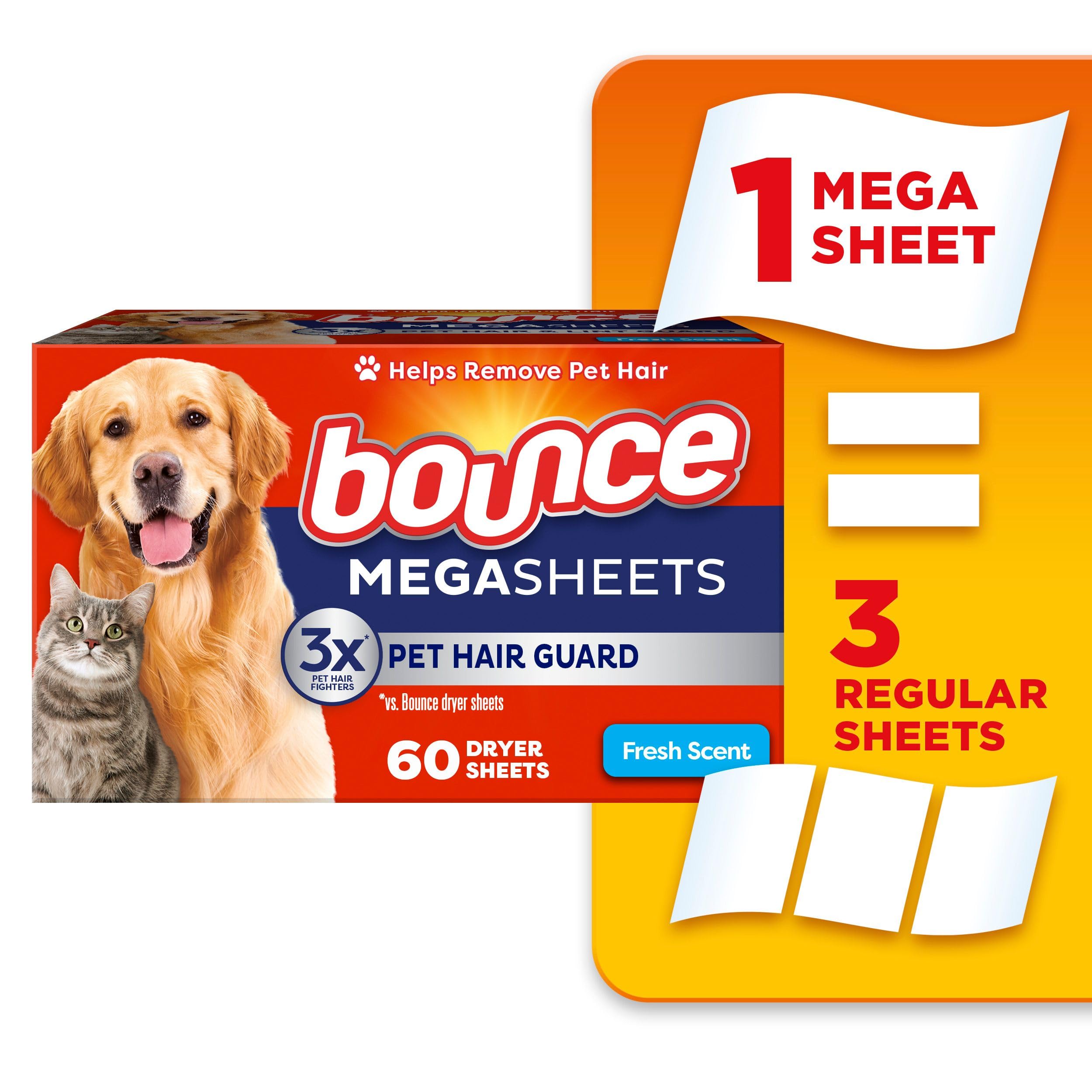 Bounce Dryer Sheets, Pet Hair and Lint Guard, Mega Size, Fresh Scent, 60 Count
