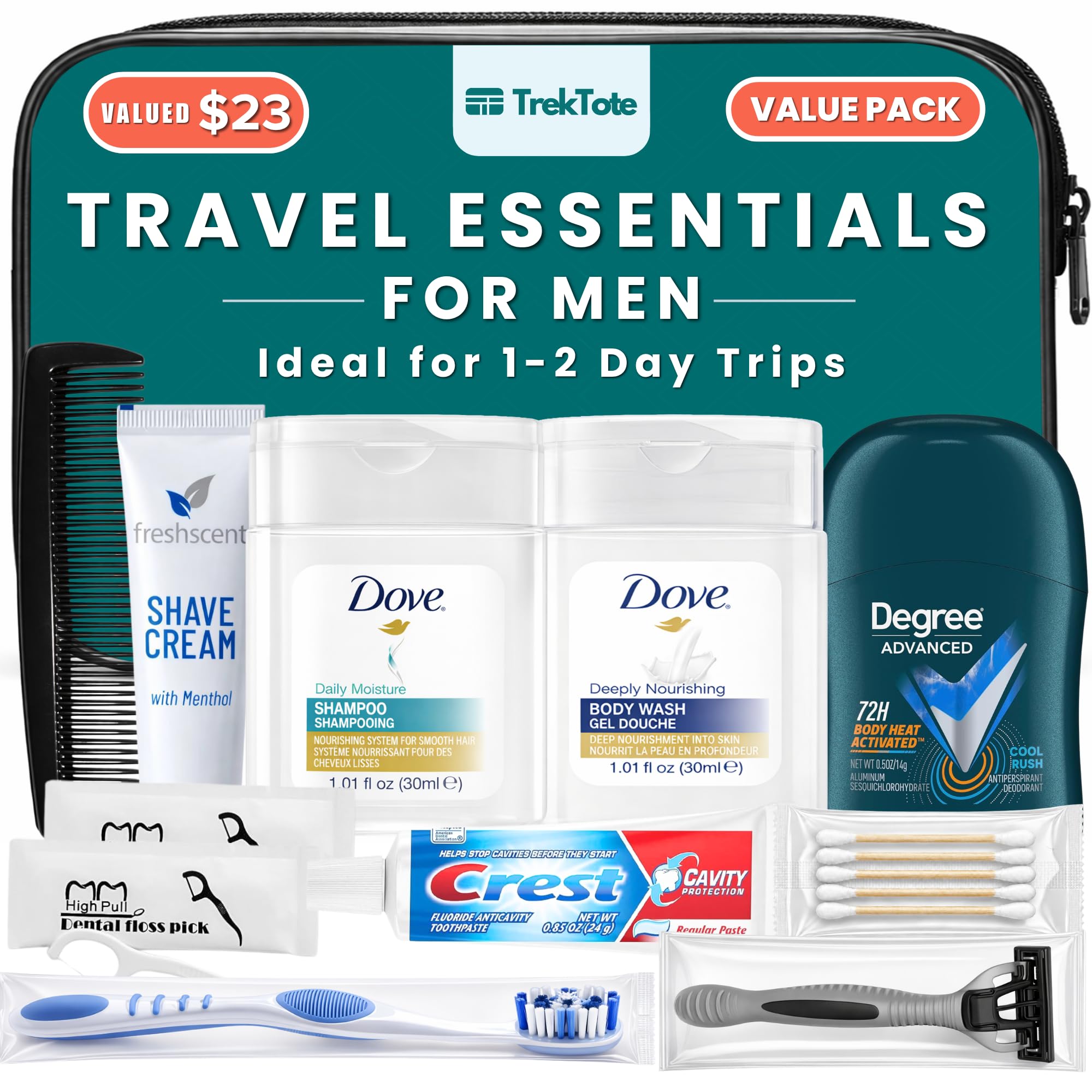 Travel Essentials For Men Travel Kit With Name Brand Travel Size Toiletries | Tr
