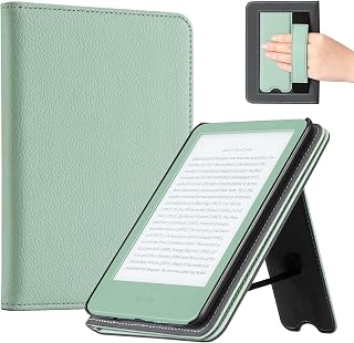 CoBak Case with Stand for for 6" Kindle (2024 & 2022, 11th Gen) | PU Leather Smart Cover with Auto Sleep/Wake & Hand Strap, sage green