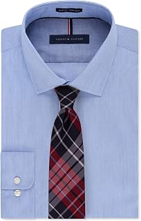 Tommy Hilfiger Men's Slim Fit Non Iron Stripe Dress Shirt - Amazon Exclusive