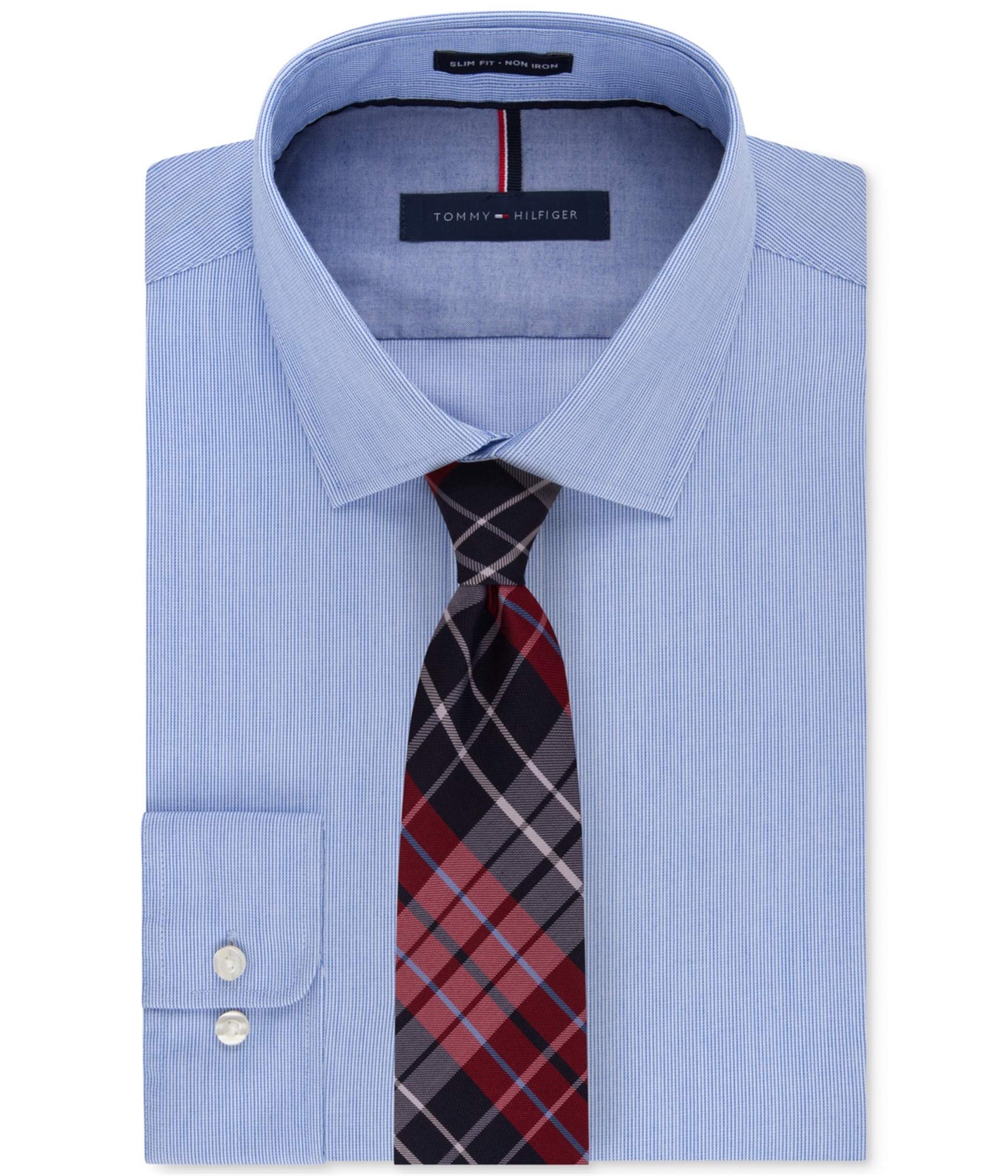 Tommy Hilfiger Men's Slim Fit Non Iron Stripe Dress Shirt - Amazon Exclusive