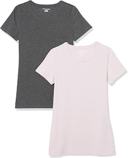 Amazon Essentials Women's Regular-Fit Short-Sleeve T-Shirt (V-Neck or Crewneck), Cotton Modal Blend, Pack of 2