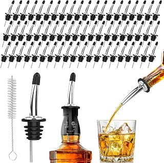 SINLUCESCE 60-Pack Stainless Steel Pour Spouts for Liquor Bottles Oil Vinegar and Wine,Liquor Bottle Pourers with Rubber Dust Caps,Bar accessories,Pourers for Bartending