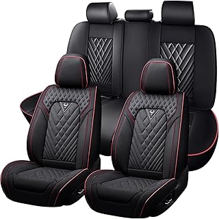 Car Seat Cover for Toyota Tacoma 2000-2025,Premium Nappa Leather Breathable Waterproof Sports Seat Cover,Easy to Install Automotive Seat Covers Full Set（Black & RED LINE）