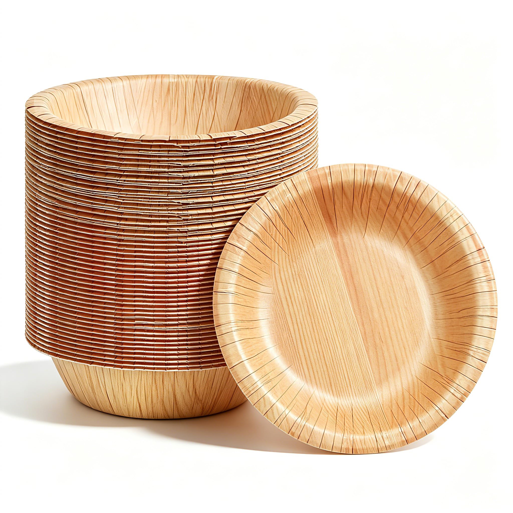 50 Pack Disposable Bowls 8oz/240ml, 6''(15cm) Strong Paper Bowls, Compostable, B