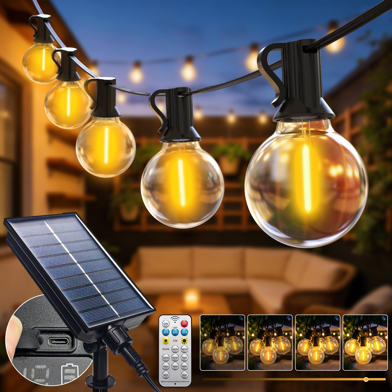 btfarm Solar Festoon Lights Outdoor with Remote, 20M Garden String Lights | 25+2