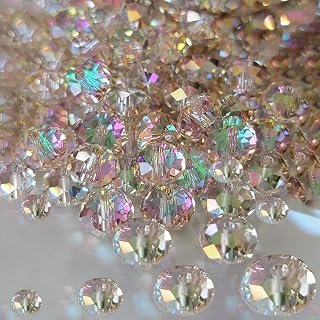 Laopottbeads 800Pcs 4/6/8/10mm Crystal Glass Beads for Jewelry Making Beads for Bracelets Necklace Pendants Making Supplies(Silver Champagne)
