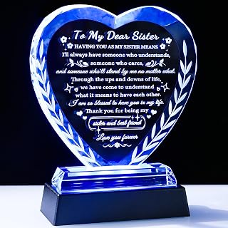 YWHL Sister Birthday Gifts from Sisters, Gifts for Sister from Brother, Crystal Heart Sisters Keepsake Gifts for Mother's Day Christmas Graduation