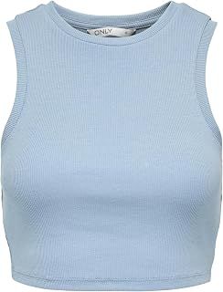 Only Onlvilma S/L Cropped Tank Top Jrs Noos Basic Slim Fit Sleeveless Tank Top for Women's Effortless Style (Pack of 1)