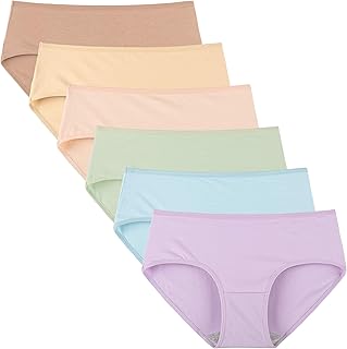 INNERSY Women's Mid Rise Tagless Plain Color Full Coverage Cotton Hipster Panties 6-Pack