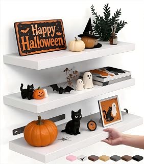 BAYKA White Floating Shelves 15.7in, Set of 3, Wall Mounted for Wall Decor | Easy Install, 22lbs Max Load, Hidden Bracket, for Bathroom Bedroom Kitchen Display Storage, Multi-Wall Compatible
