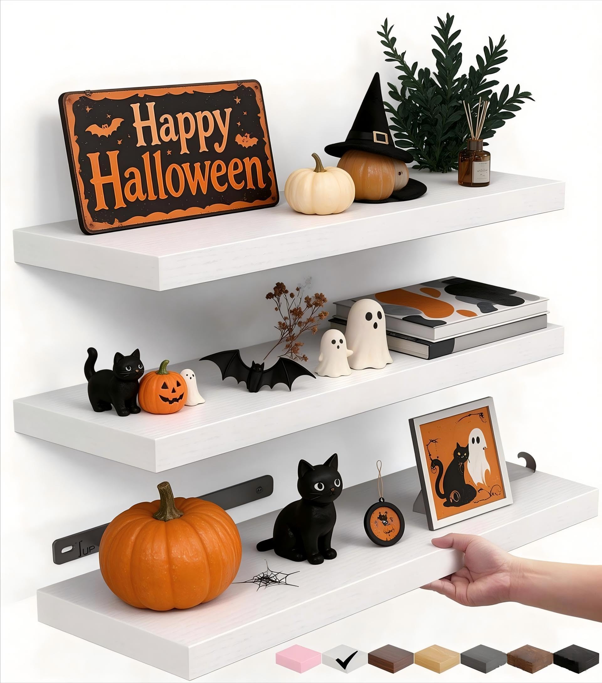BAYKA White Floating Shelves 15.7in, Set of 3, Wall Mounted for Wall Decor | Eas