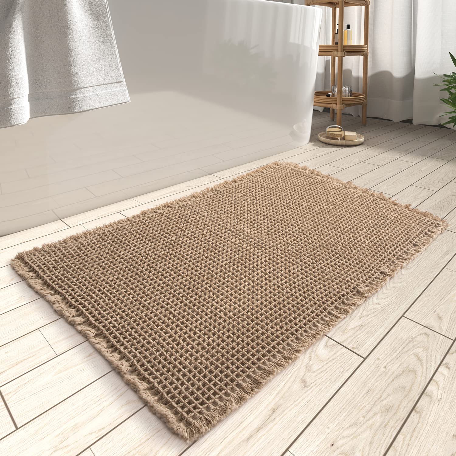 Rvolst Bath Mat Rug for Bathroom Waffle Woven Bathroom Mat Super Absorbent Machi