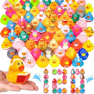 VISRIE 120 Pack Rubber Ducks in Bulk | Assorted Ducks for Jeeps, Bulk Rubber Duckies for Bath Toy Summer Pool Toys Birthday Gifts Party Favors
