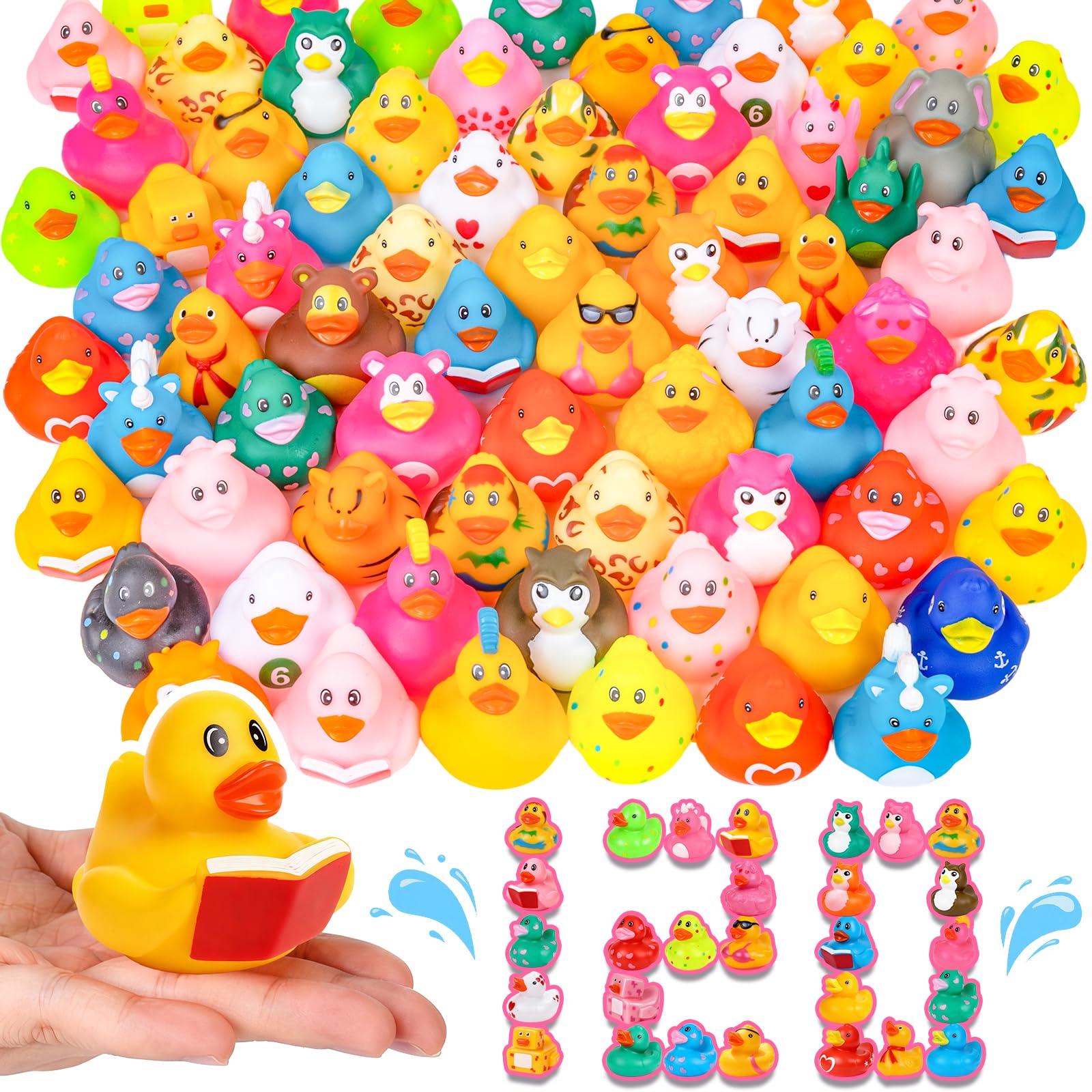 VISRIE 120 Pack Rubber Ducks in Bulk | Assorted Ducks for Jeeps, Bulk Rubber Duc